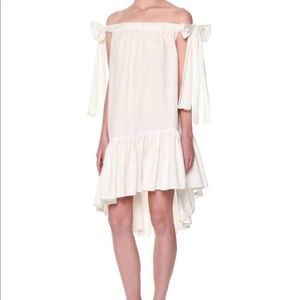 MSGM White Poplin Off The Shoulder Dress